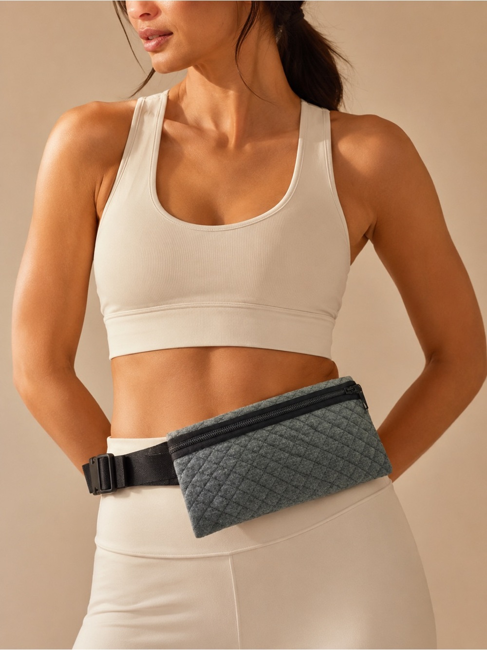 Quilted Gray Waist Bag - Neutral Active Fanny Pack